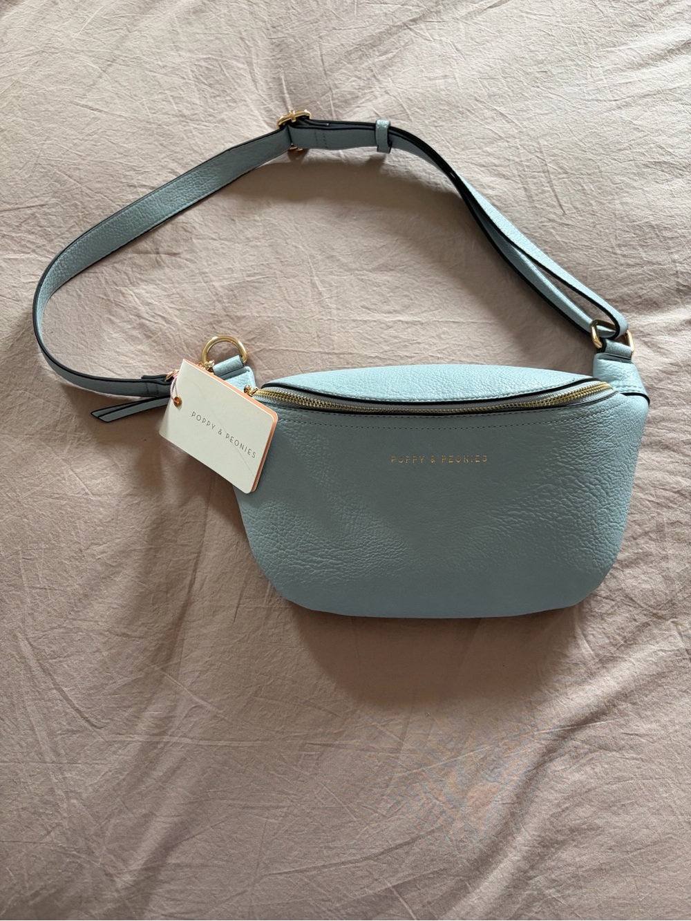NWT Poppy & Peonies Sidekick in Seasonal Blue Pebbled Leather Crossbody Belt Bag